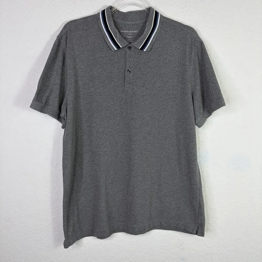 Banana Republic Outlet Pique Gray Polo Shirt Men’s Size L, Made in India, Cotton